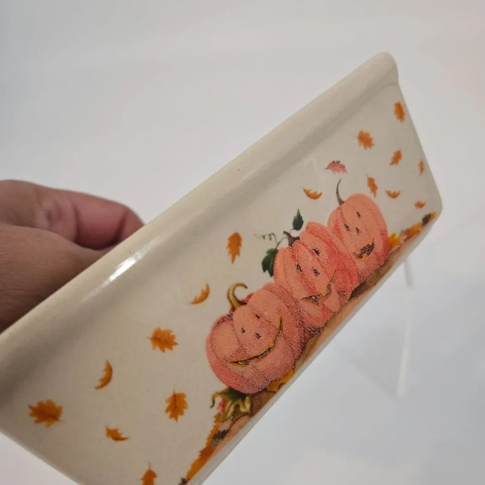 Nantucket Jack-O-Lanterns Mini Loaf Pan Pumkpins Fall Baking Dish Stoneware
